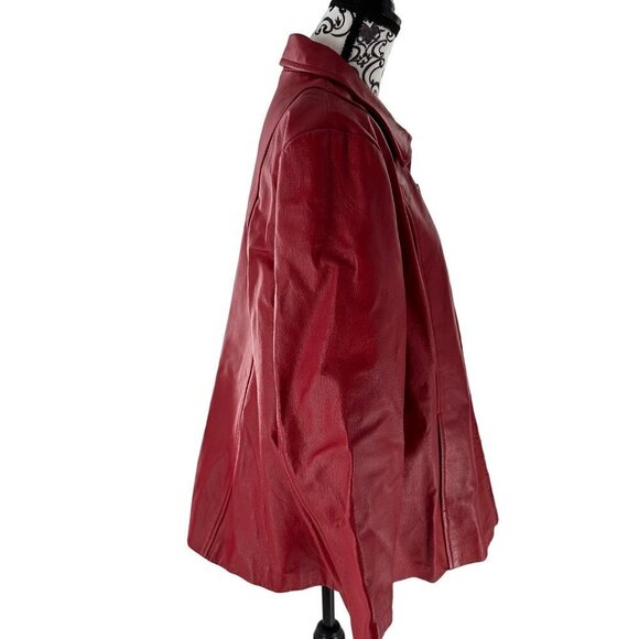 90s Vintage Red Leather Zip-Up Jacket โ Dialogue Size 1X - Picture 4 of 16